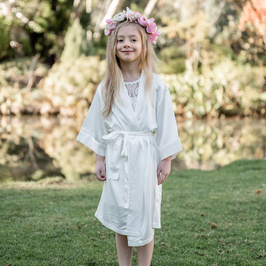 White Children s Satin Robe Glamour Grace Bridal